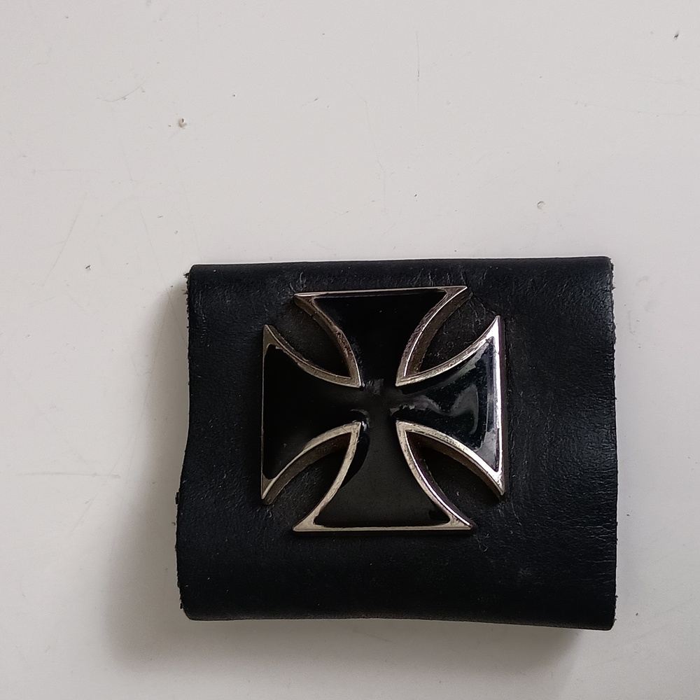 Hair pony tail leather wrap black cross silver